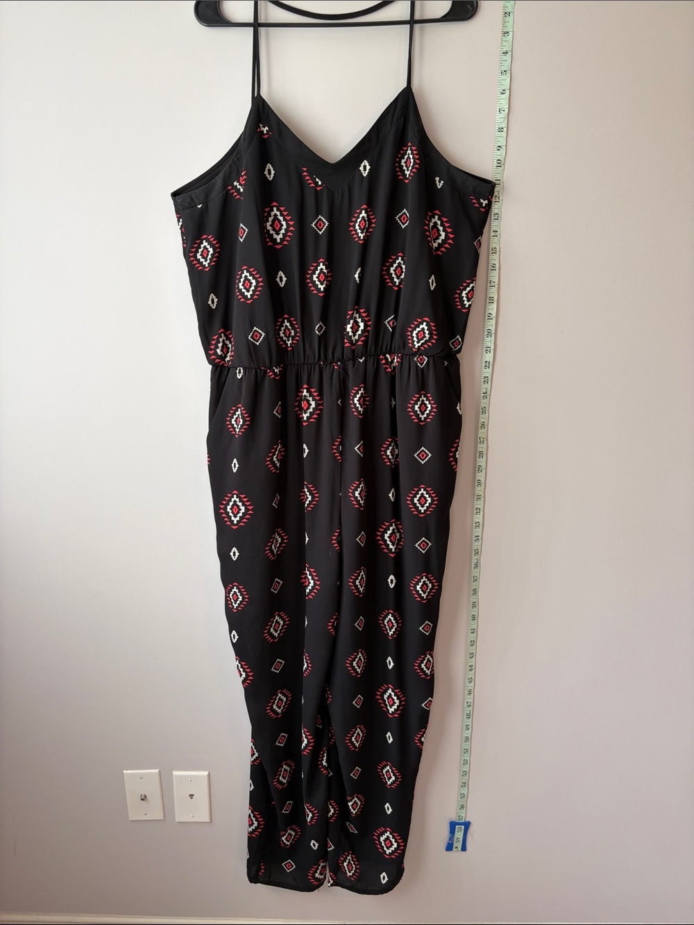 Black Geometric Print Spaghetti-Strap Jumpsuit